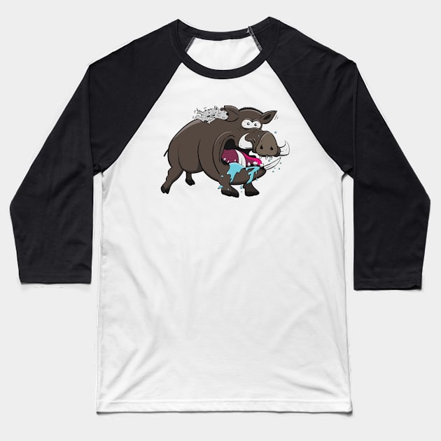 Hunting Dog Latched onto Wild Hogs Ear Baseball T-Shirt by Dad n Son Designs